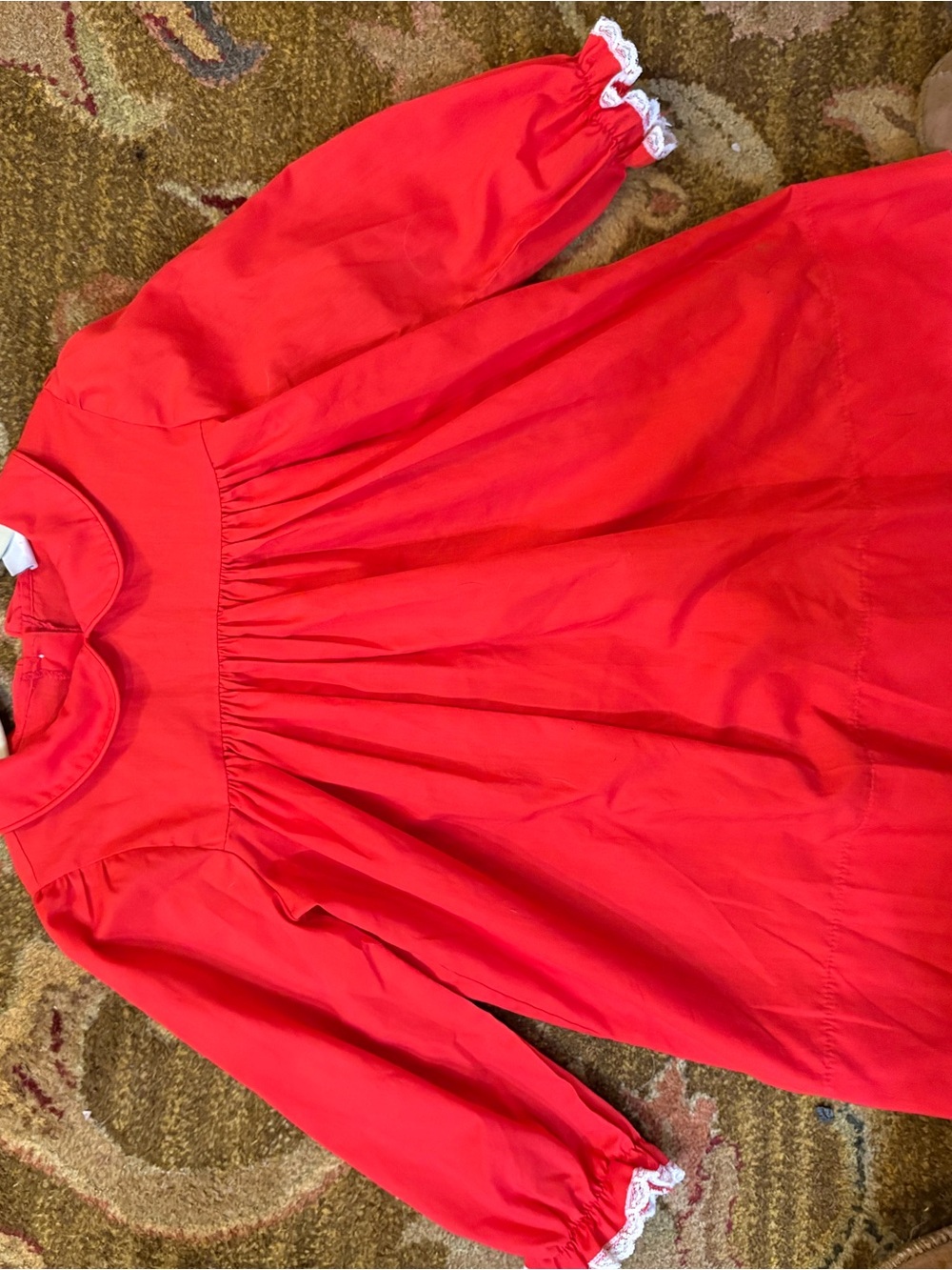 Vintage Girl’s Dress- Red Long-Sleeve Smocked Casual Dress